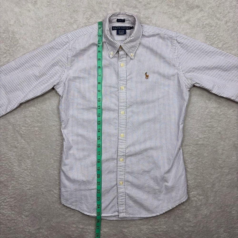 Ralph Lauren Button Down Shirt Womens 4 Blue White Striped Slim Fit Oxford Pony - Picture 9 of 11